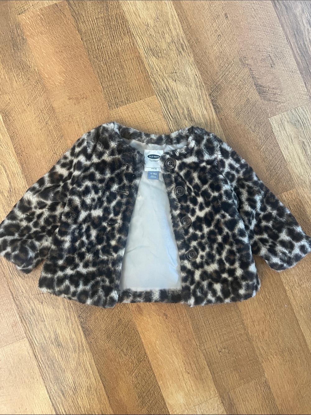 Old Navy Girls Faux Fur Leopard Print Coat in Brown and Black